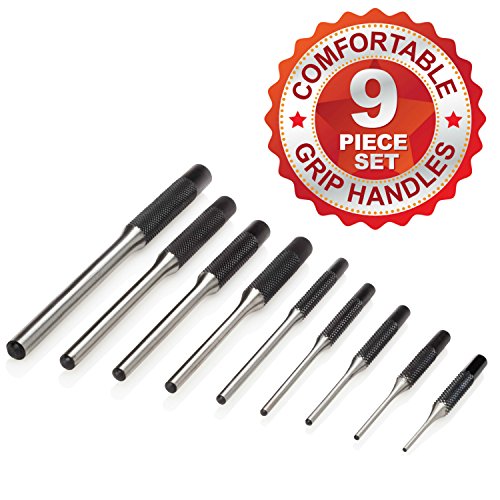 Best Roll Pin Punch Set & Mallet for Manly Men, 9 pc Comfort Grip Tools