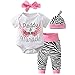 Scfcloth Newborn Baby Girls Daddy and Mommy's Miracle Romper + Pants + Hat + Headband 4pcs Zebra Outfits Set