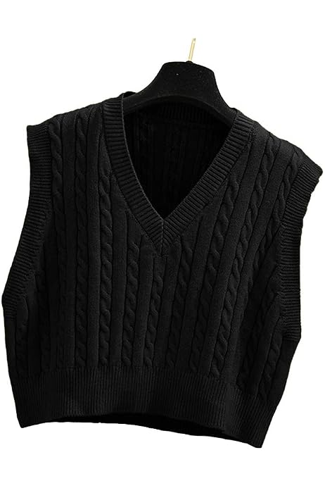 SKIKYAN Women Knit Crop Vest Sweater 