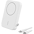 Belkin Portable Charger, Wireless Power Bank 8,000mAh w/ Qi2 - MagSafe Compatible w/Built-in Pop-up Kickstand - Compatible w/iPhone 16, 15, 14, 13, Plus, Pro, Pro Max, and More - White
