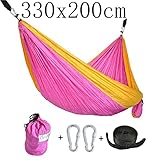 CUTEQUEEN Trading Double Nest Ultralight Portable Outfitters Parachute Nylon Fabric Hammock For Travel Camping,Backpacking,Kayaking,Color: Pink/Golden