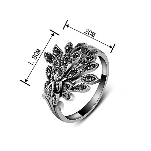 Yfnfxl Womens Antique Black Marcasite Rhinestone Crystal Vintage Leaves Statement Cocktail Rings