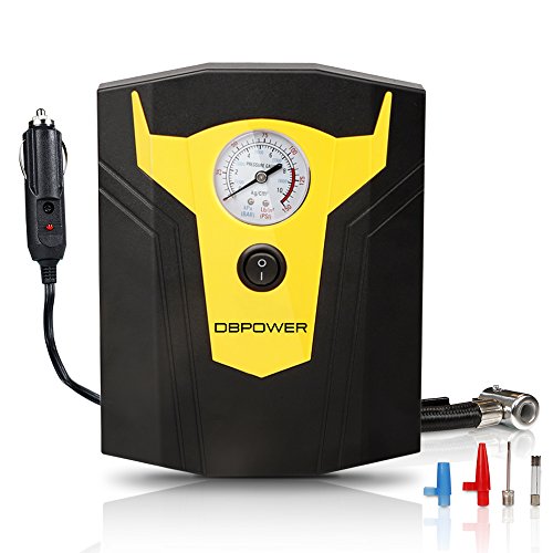 DBPOWER 12V DC Luftkompressor, digitale Reifenpumpe mit 150PSI samt digitaler Anzeige, 3 Hochdruckdüsen & Adapter für Autos, Fahrräder und Basketbälle (Schwarz und Gelb)