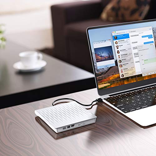 External CD DVD Drive,AUCEE USB 3.0 Type C Dual Port Slim Portable External CD DVD Rewriter Burner Writer, High Speed Data Transfer External USB Optical Drives for Laptop/MacBook/Desktop (White) - Thumbnail 6