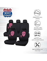 Juego de fundas de asiento de coche West Coast para coches, camiones, furgonetas, SUV   Compatible con airbag (polipropileno), Calavera rosada