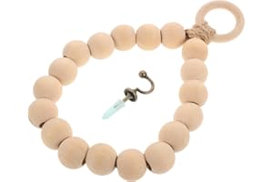 Abaodam Wood Bead Hand Towel Holder 20cm with Rope Hook Wall-Mounted Towel Ring for Bathroom and Kitchen