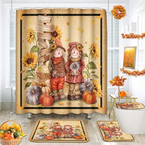 ArtSocket Fall Bathroom Sets with Shower Curtain and Rugs, Autumn Decor at Amazon
