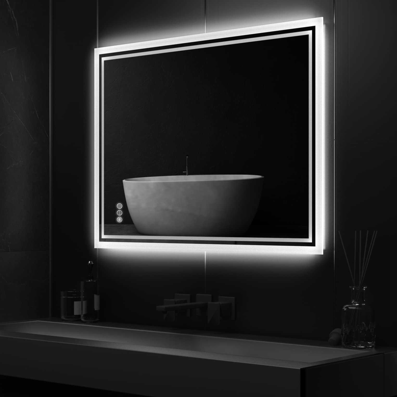 LUVODI-Espejo-bano-Led-con-luz-70×90-cm-Espejos-Pared-Retroiluminado-Antivaho-con-Luz-Regulable-Interruptor-Tactil