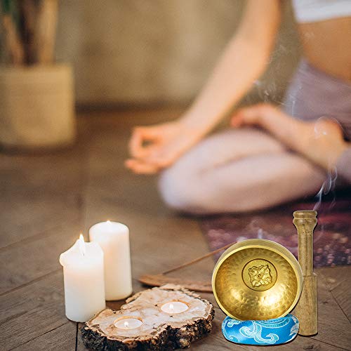 AITREASURE Tibetan Singing Bowls Set Tibetan Meditation Bowl for Yoga, Meditation Hand Percussion Instruments Singing Bell with Mallet & Cushion for Collection 3.15 Inch