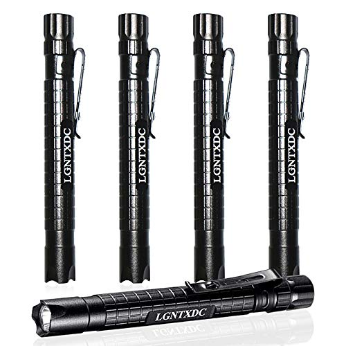 LGNTXDC LED Pen Light, 5 Pcs Ultra-Bright Aluminum Small AAA Flashlights Tactical Penlight with Clip, Waterproof IPX4