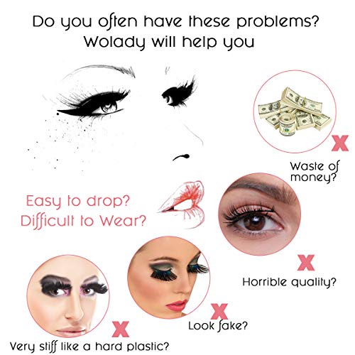 Magnetic Eyelashes with Magnetic Eyeliner, Wolady 2 Pair 3D Natural Look False Eyelashes, Waterproof No Glue Reusable 5 Magnet Fake Lashes with Applicator Tweezers - Thumbnail 2
