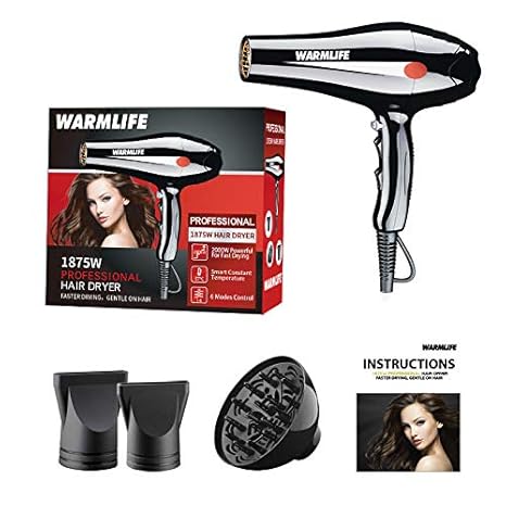 Amazon Com Professional Hair Dryer 1875w Negative Ionic Blow Dryer Quick Drying With Diffuser Attachment Black Beauty