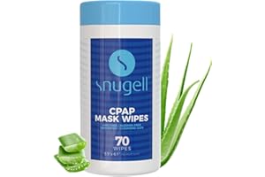CPAP Mask Wipes by Snugell (1 Canister, 70 Count) - Unscented - 100% Soft Cotton - Lint & Alcohol Free - Skin Safe with Aloe 
