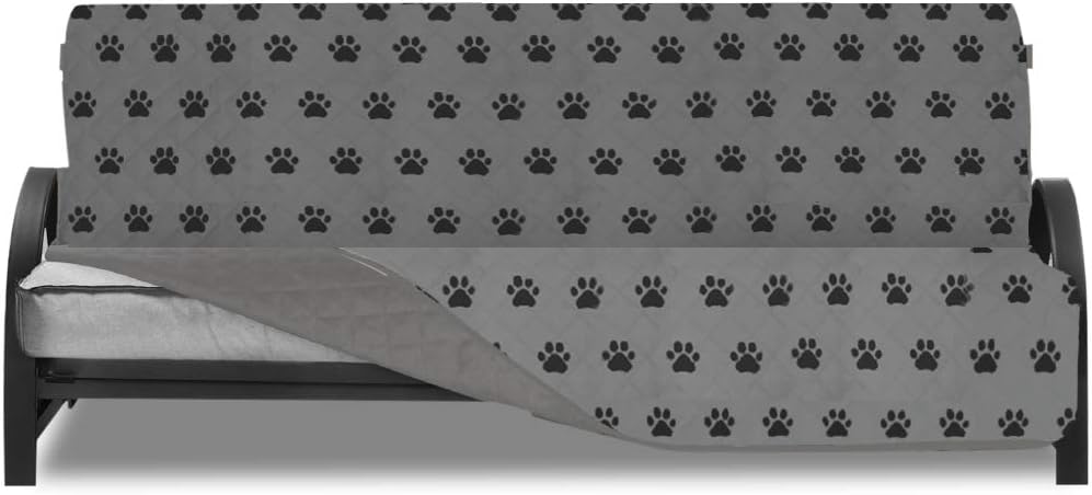 Sofa Shield Original Patent Pending Reversible Futon Protector, Many Colors, Seat Width to 70 Inch, Furniture Slipcover, 2 Inch Strap, Daybed Couch Slip Cover Throw for Pet Dogs, Kids, Paw, Gray Black