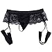iiniim Men's Lingerie Lace G-String Bikini Thong Underwear with Garter (M, Black)