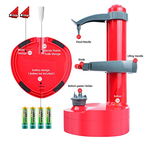 LOHOME Electric Potato Peeler [2 Extra Blades] - Automatic Rotating Fruits & Vegetables Cutter Apple Paring Machine - Kitchen Peeling Tool