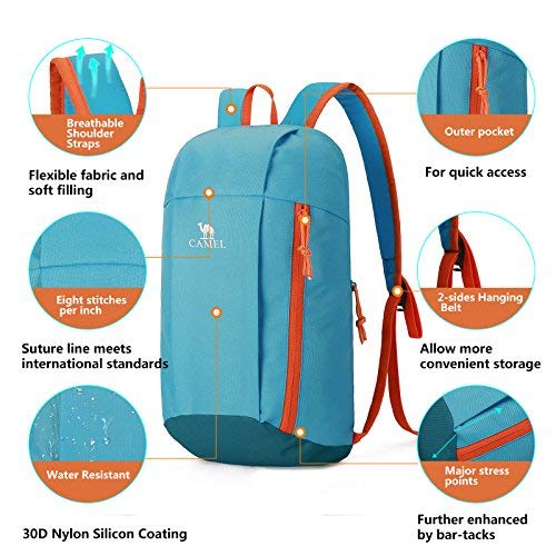 Camel 10L Lightweight Travel Backpack Outdoor Mountaineering Hiking Daypack with Durable & Waterproof (Sky Blue)