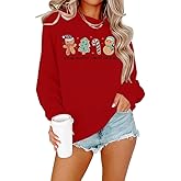 FRYAID Christmas Shirt Women Funny Gingerbread Graphic Sweatshirts Merry Christmas Long Sleeve shirts Casual Pullover Tops