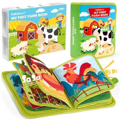 hahaland Montessori Toy from 1 Year - Farm Theme Quiet Book, 20-in-1 Busy Board Soft Felt for Early Education, Busy Book for Car Riding, Toy from 1 2 3 Years, Gift for 1 Birthday