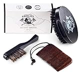 Beard Brush SET for Men (2pc) - Great for Facial Hair Care - Beard & Mustache Conditioning, Styling and Distributing Oil - 100% Wild Boar Bristles - Comes with 