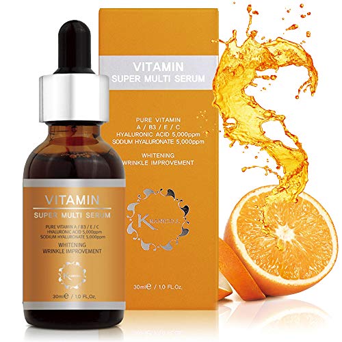 KRANICELL Multi Vitamin C Face Serum 1oz With Hyaluronic Acid, Retinol, Panthenol, Tocopherol, Salicylic Acid and Niacinamide | Anti Aging Wrinkle, Skin Whitening, Brightening Facial Serum