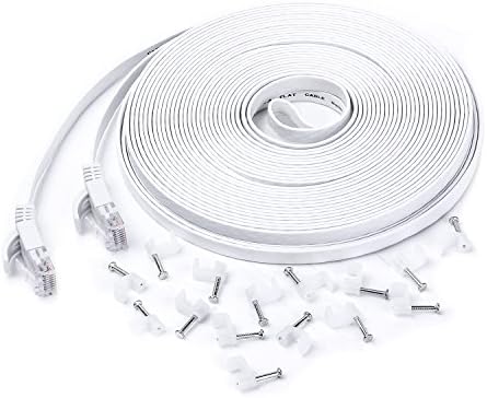 Eightwins-Ethernet Cable Cat6 Flat 100ft White,Network Cable Cat 6 Flat Slim Ethernet Patch Cable, Internet Cable With cable nails-100 Feet White(30 meters)