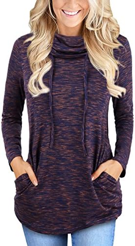 Faddare Women's Cofy Cowl Neck Space Dye Activewear Sweatshirt with Pockets