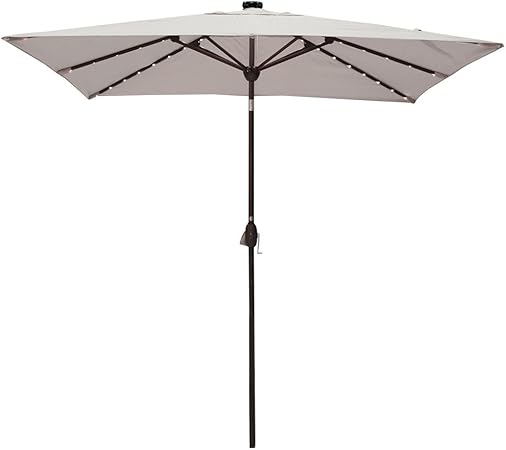 Abba Patio Solar Powered Rectangular Patio Umbrella With 68 Led Lights Market Outdoor Umbrella With Tilt Crank Umbrella Cover 9 By 7 Feet Beige Amazon Co Uk Kitchen Home
