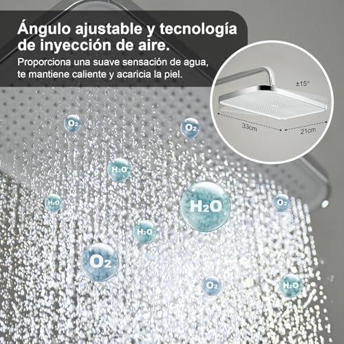 DelnVior Shower System with Thermostat Stainless Steel Square Rain Shower 3 Jet Types Complete Shower Set Adjustable Height with Anti-scald Protection Water Saving