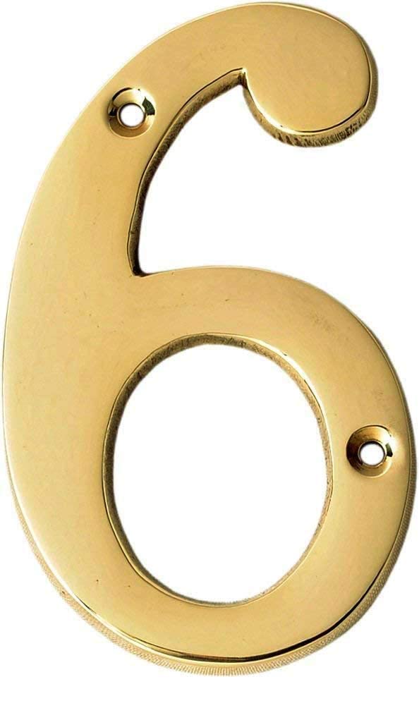 eSplanade 4" Brass House Hotel Door Number Plaque Sticky Numeric Numerical Digit 0-9 (6 (Six))
