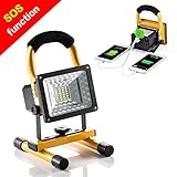 Rechargeable Work Lights, GRDE [15W 24LED] Outdoors Camping Emergency Lights with SOS Mode, Portable Floodlights with Built-in Lithium Batteries and 2 USB Ports to Charge Digital Devices (Yellow)