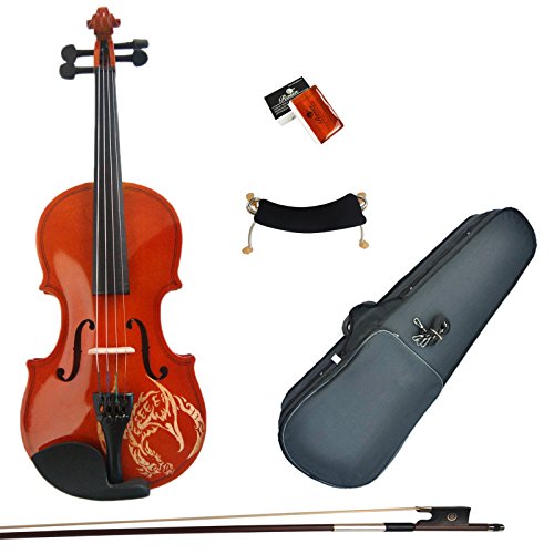 Kinglos 3/4 Dragon Carved Solid Wood Violin Kit Student Fiddle for Beginners Children Kids with Case, Shoulder Rest, Bow, Rosin, Bridge and Strings - Thumbnail 7