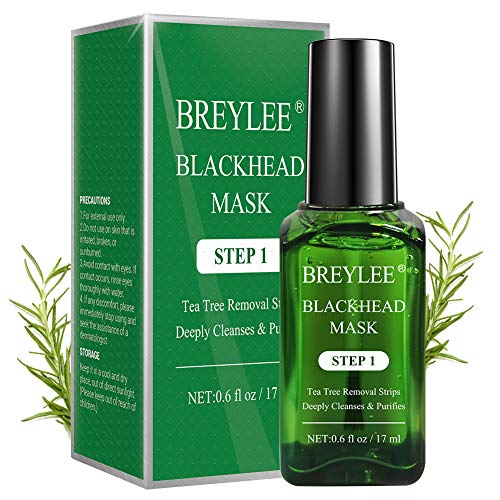 Blackhead Remover, BREYLEE Tea Tree Oil Blackhead Mask Blackhead Removal Strips Face Strips Pore Strips Peeling Mask (17mL, 0.6 fl oz) (With 100 Pcs Strip Paper)