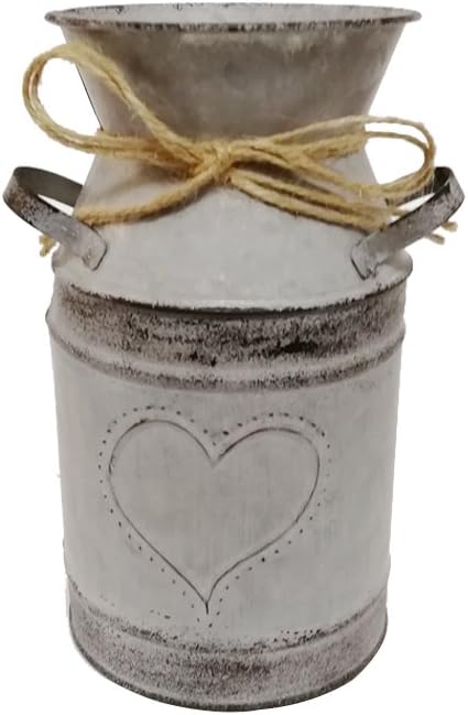 Watering Honey 7.5inch Old Fashioned Galvanized Milk Can with Heart-Shaped Printing - Grey