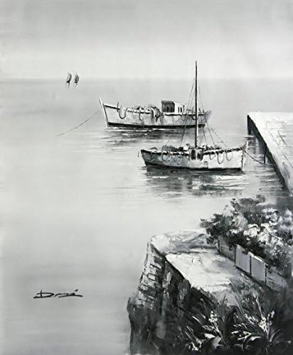 'Two Small Boat Tied Up At The Wharf: Black And White Tone' Oil Painting, 18x22 Inch / 46x55 Cm ,printed On Perfect Effect Canvas ,this Beautiful Art Decorative Prints On Canvas Is Perfectly Suitalbe For Bathroom Decoration And Home Artwork And Gifts