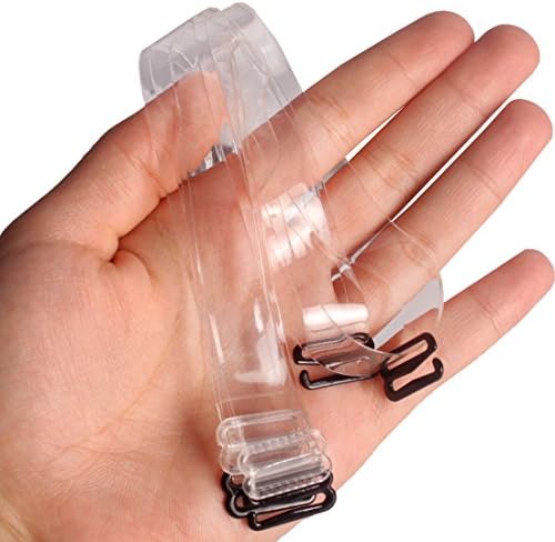 Andux Land Adjustable Transparent bra Straps Invisible Clear Shoulder Straps Metal Hook Replacement Invisible Removable 2 pair Black White Nude TMJD-01 (Black hook)