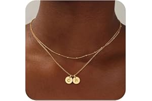 Turandoss Christmas Gifts for Grandkids - Dainty 14K Gold Plated Layered Two Letter A-Z Stack Disc Initial Necklace Trendy Birthday Personalized Gifts for Women Teen Girls Jewelry