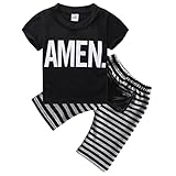Little Boys Short Sleeve Letters Print T-shirt and Striped Shorts Outfit