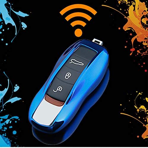 ontto Remote Key Cover Shell Cap Protection Cases Jacket with Keychain for Macan Cayenne Panamera 3 Buttons Blue - Image 5