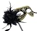 Coxeer Women's Masquerade Mask with Removable Collapsible Stick Black