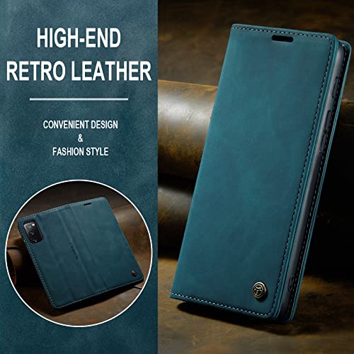 Handyhülle für Samsung S20FE Lederhülle, hochwertiges faltbares Klappcover aus Leder, Handyhülle, mit Magnet, Kartensteckplatz und Halterungsfunktionen (Blau)
