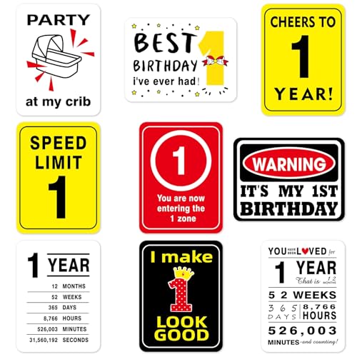 Wernnsai Baby 1st Birthday Decorations - 9PCS Banner Centerpieces Signs Picture Props Wall Window Decor