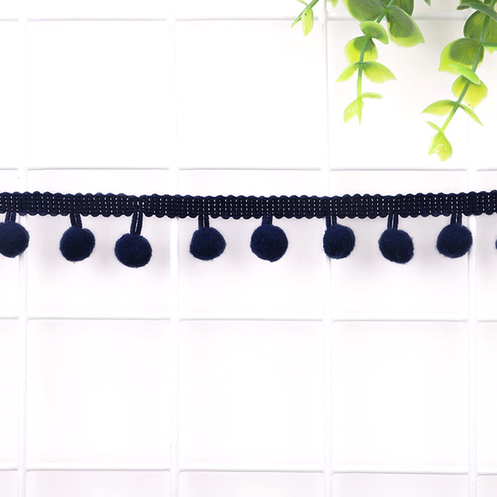 10 Yards 12 mm Pompom Trim for Crafts, Decorative Ribbon With Pom Pom Balls Fringe Trim Border Sewing Accessories for DIY Crafts, Clothing, Costumes, Decoration, Navy Blue