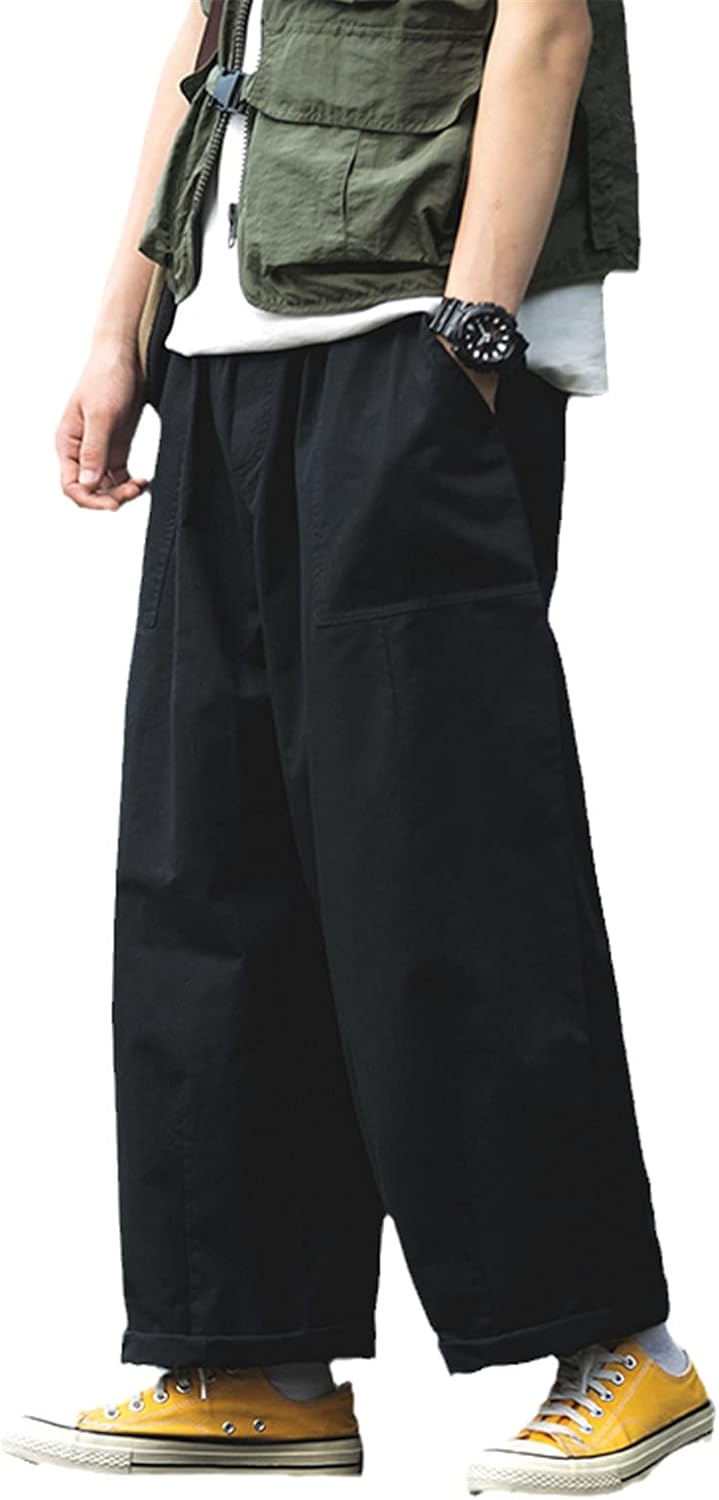 Men Japanese Straight Pants Spring Autumn Mens Loose Wide Leg Pants