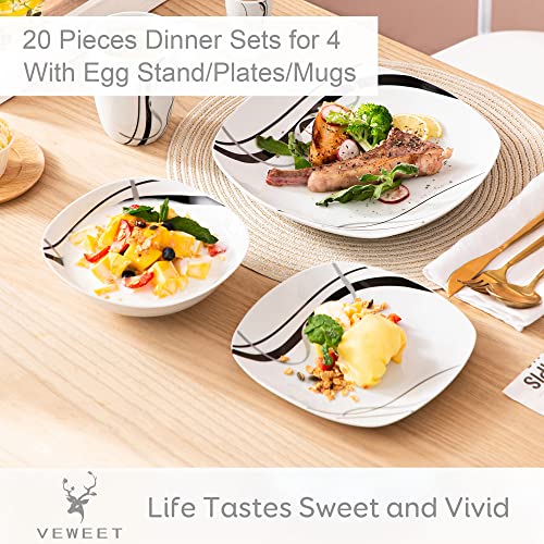 VEWEET, Series Fiona, Dishes Set for 4, 20 Pieces Dinnerware Sets