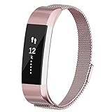 POY Metal Replacement Bands Compatible for Fitbit Alta and Fitbit Alta HR, Milanese Loop Stainless Steel Bracelet Smart Watch Strap with Unique Magnet Lock, Small Rose Pink
