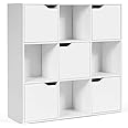 Giantex 9-Cube Storage Organizer, Storage Cabinet with 4 Open Cubes and 5 Cabinets, Free Standing Wooden Cubby Bookcase, Compartment Units for Home Office, 3-Tier Bookshelf for Books, Toys