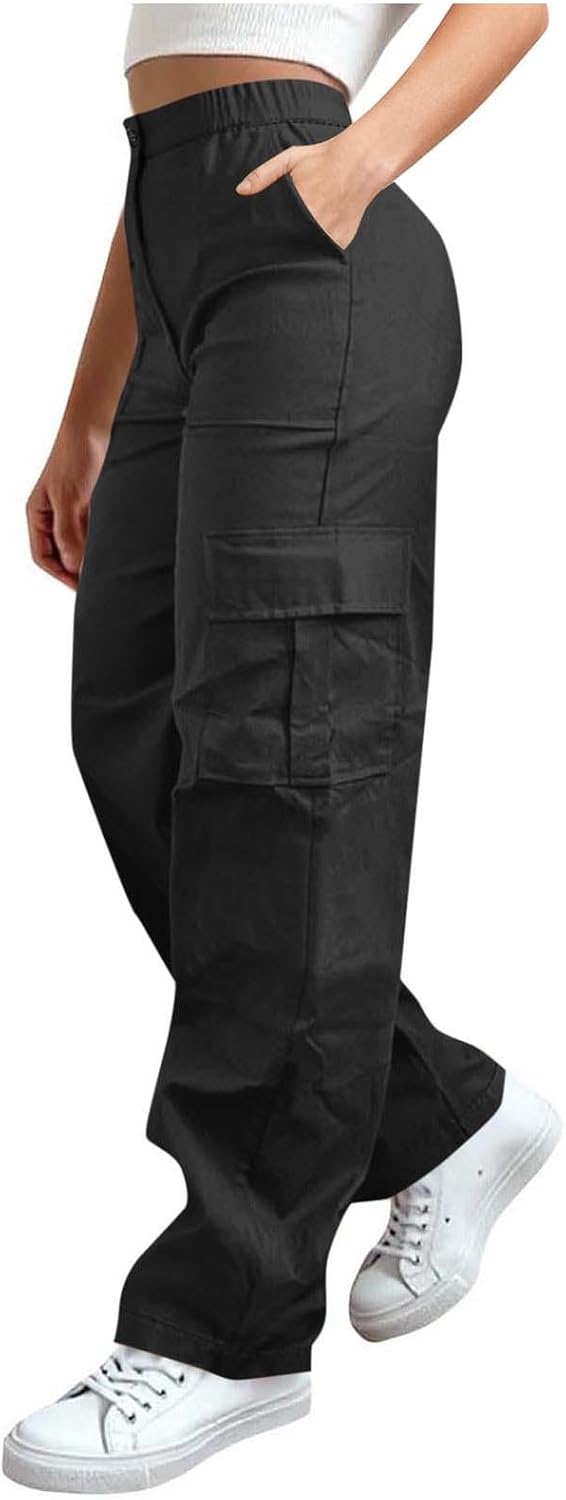 Cargo Pants for Women Stretchy High Waisted Tactical Trousers Trendy Wide Leg Casual Hiking Work Pant with 4 Pockets