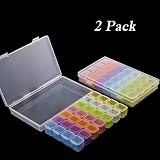 SHEEFLY 2 Pack 28 Grids Diamond Painting Box, Storage Case for Diamond Embroidery Rhinestone Accessories, DIY Craft, Diamond Stones Dividers Box Organizer with Tweezers, Label Sticks(Colorful)