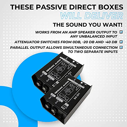 Seismic Audio Speakers Passive Direct Box with Ground Left and Attenuator Switch DI Box, Pair of